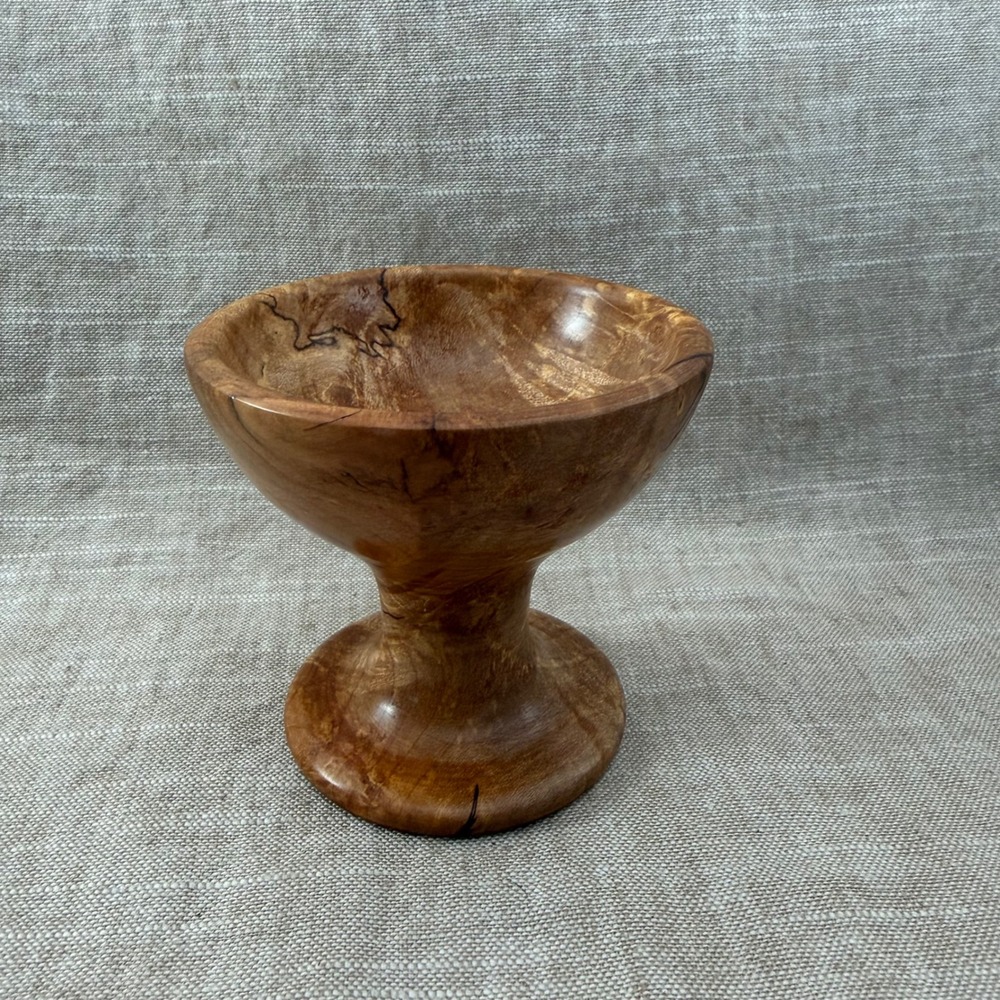 Signed Jim Moore Spalted Maple Wood Pedestal Bowl Handmade Organic Studio Craft